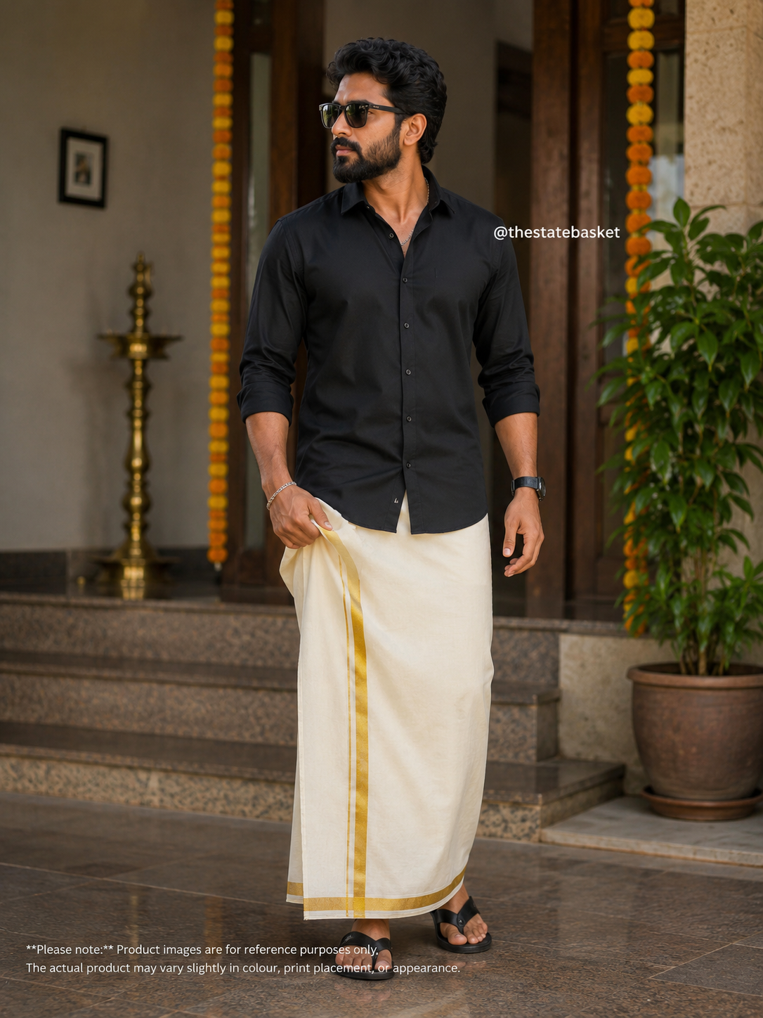MCR Goldex Kasavu Double Mundu – Gold Kara