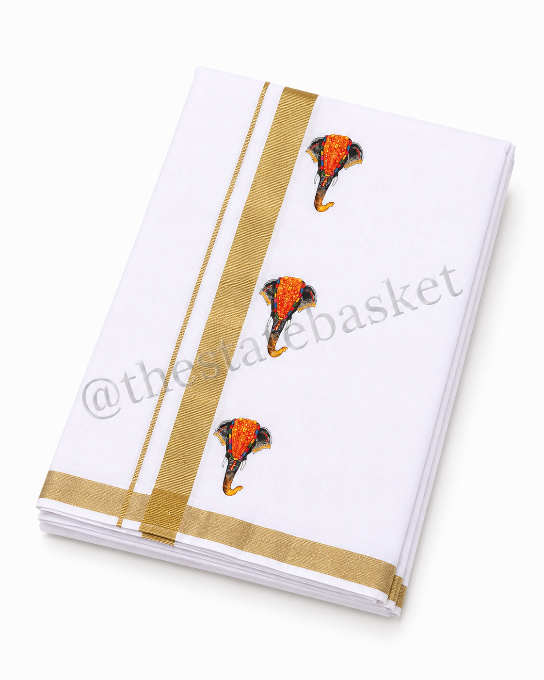 MCR Nettipattam Kasavu Double Mundu – Elephant Motif