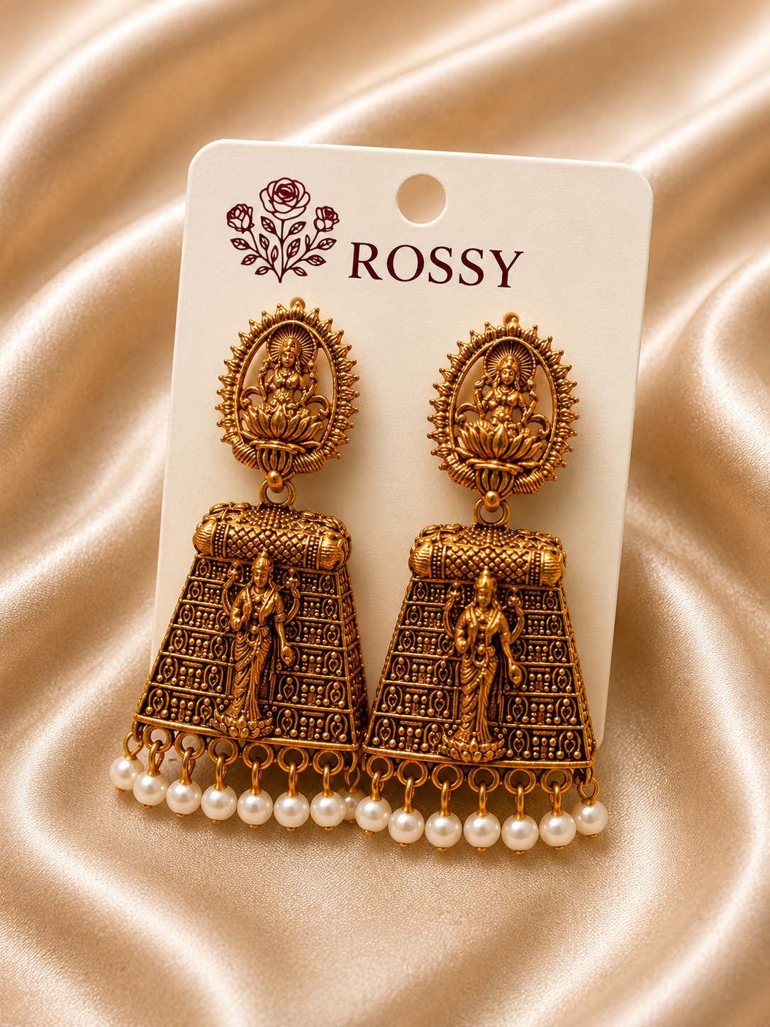 Golden Temple Jhumka Earrings with Pearl Drops