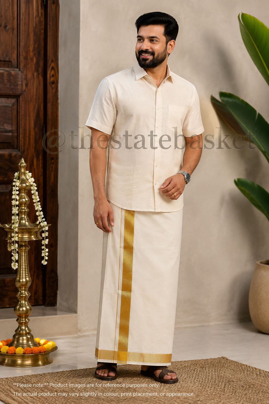 MCR Gold Classic Kerala Double Mundu – Traditional Gold Border