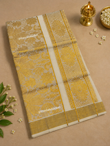Kasavu Gold-Stitched Munthani Set with Blouse Piece