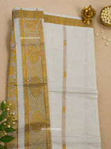 Kasavu Gold-Stitched Munthani Set with Blouse Piece