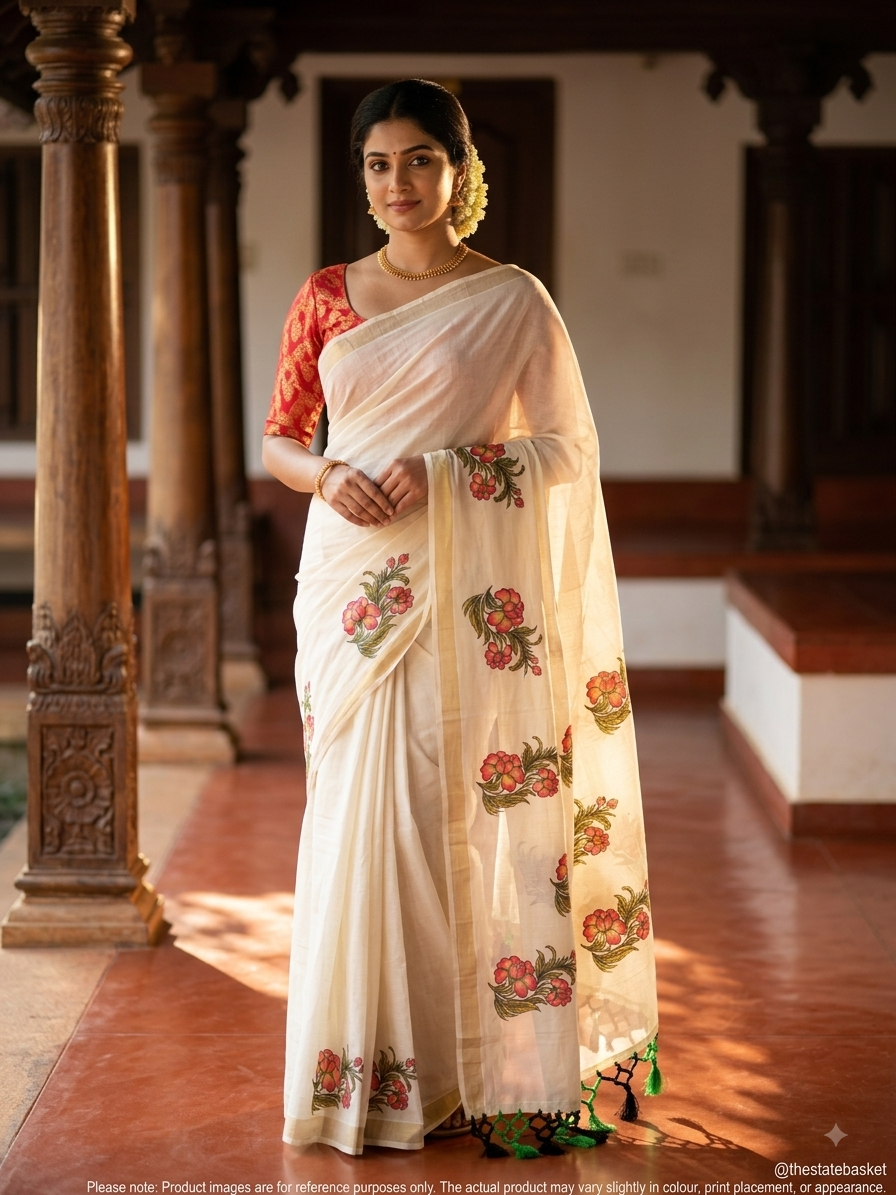 Floral Print Saree with Matching Blouse Piece