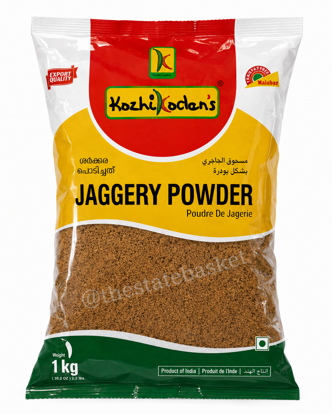 A 1 kg bag of Kozhi Odys Jaggery Powder, 