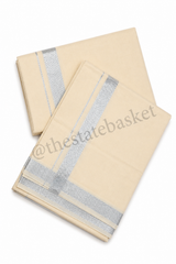 MCR White Silver Border Double Mundu
