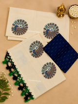 Peacock Print Saree with Matching Blouse Piece