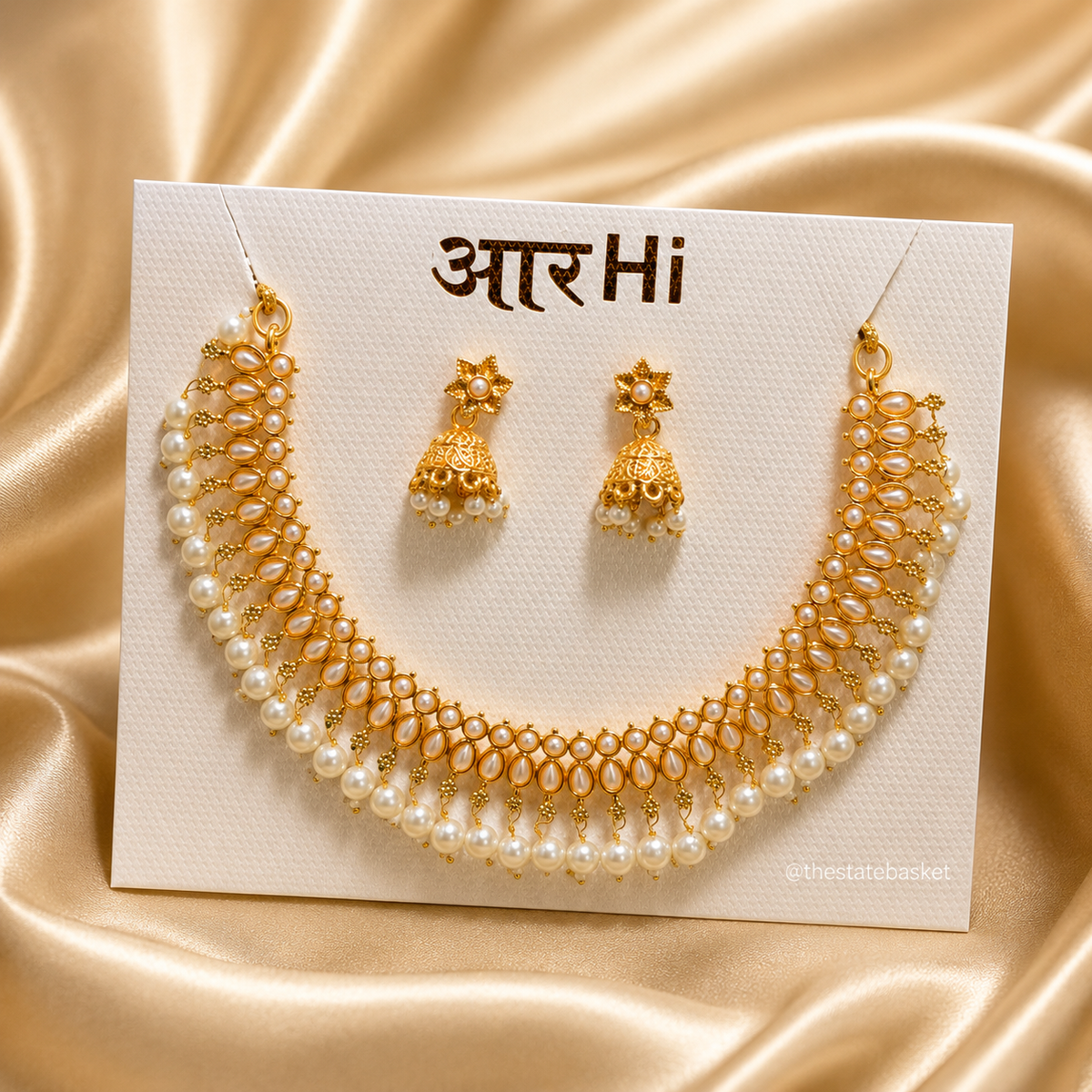 Pearl & Gold Traditional Necklace Set with Earrings