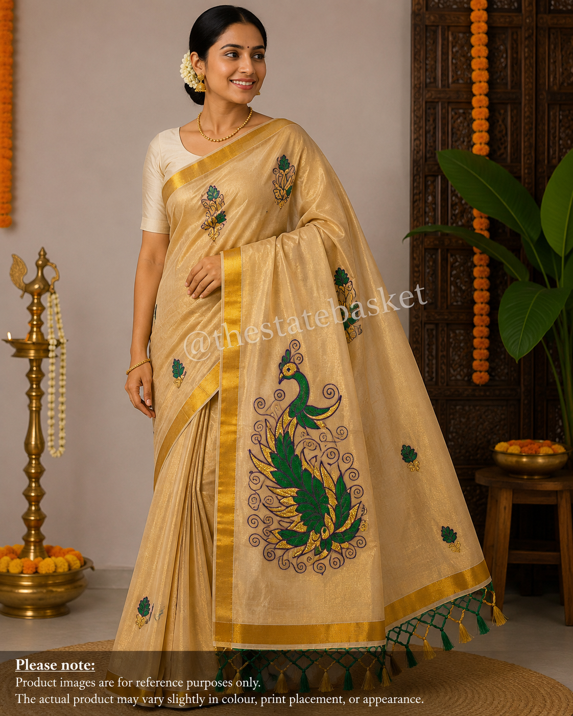 Royal Peacock Embroidered Kerala Saree