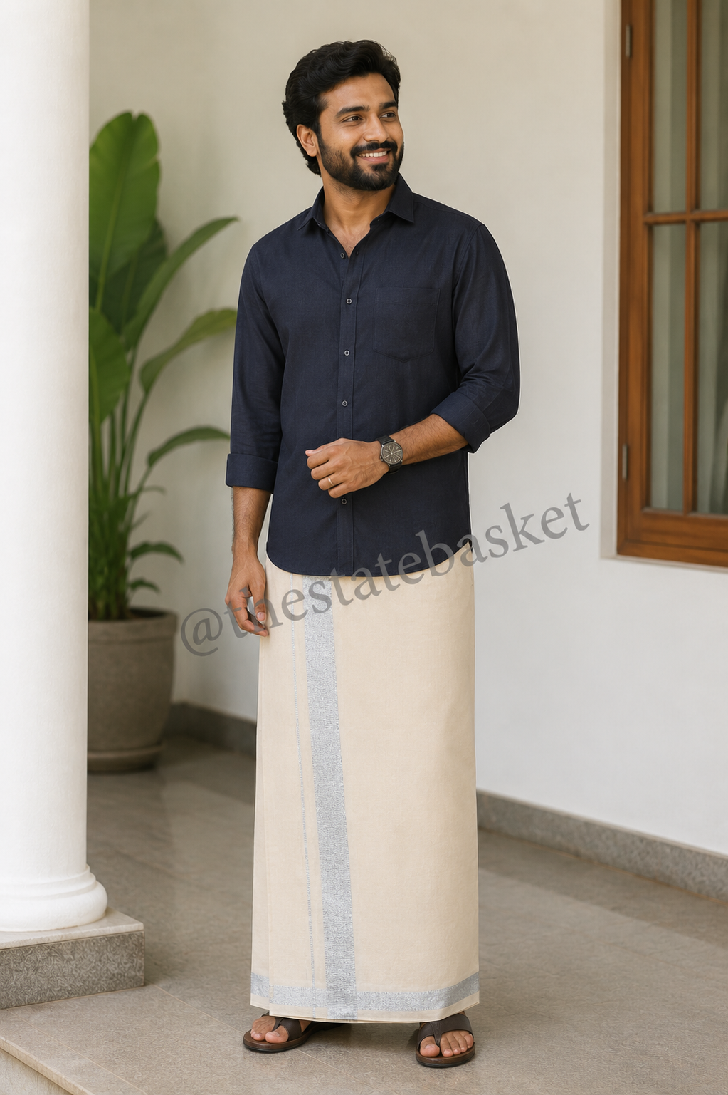 MCR White Silver Border Double Mundu