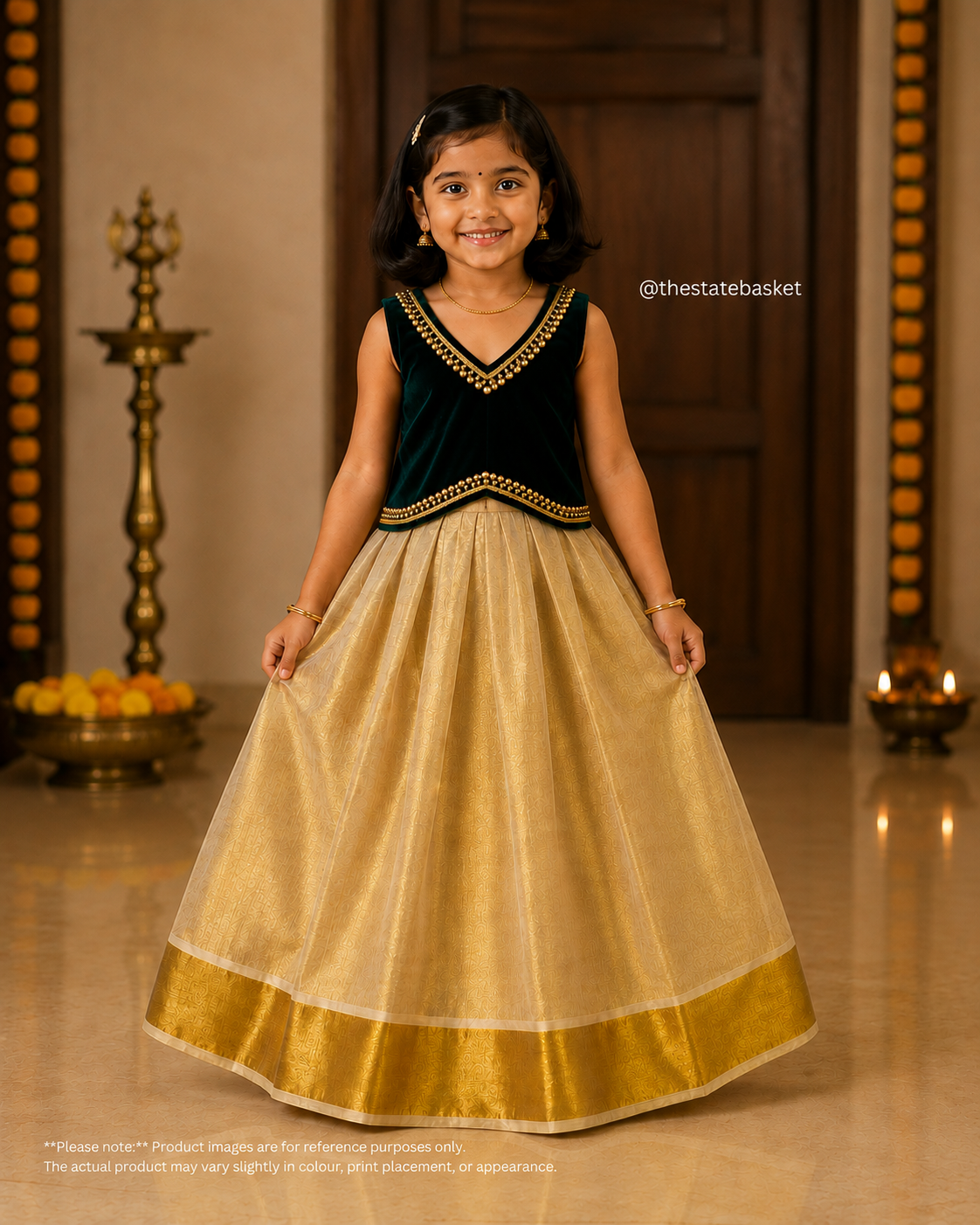 Kids Kasavu Pattu Pavada – Black & Gold