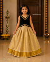 Kids Kasavu Pattu Pavada – Black & Gold